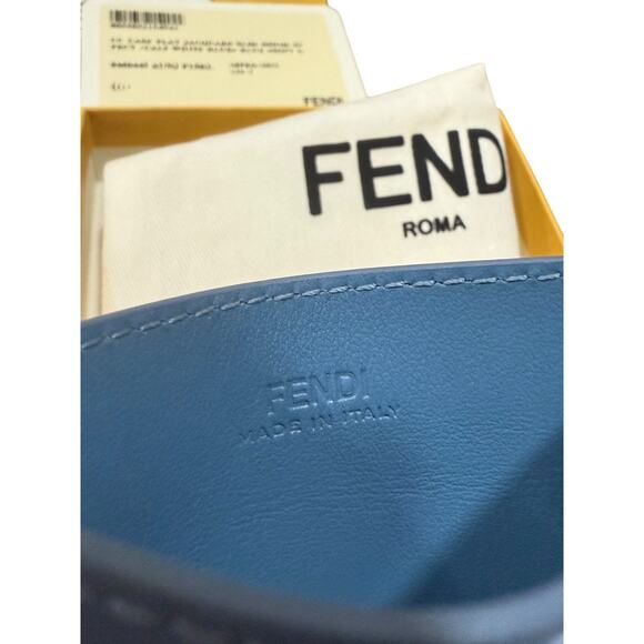 Fendi Baguette FF Fabric Card Case Holder Blue Denim Classic Logo - Picture 4 of 5